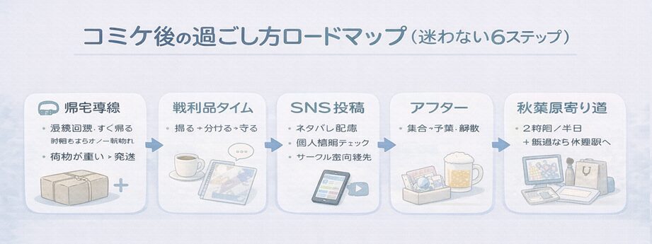 コミケ後の過ごし方を『帰宅』『戦利品タイム