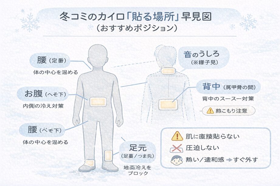 冬コミのカイロ「貼る場所」早見図（おすすめポジション）