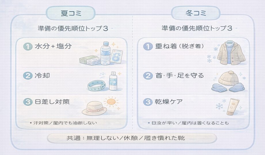 夏コミと冬コミ 服装・持ち物の優先順位