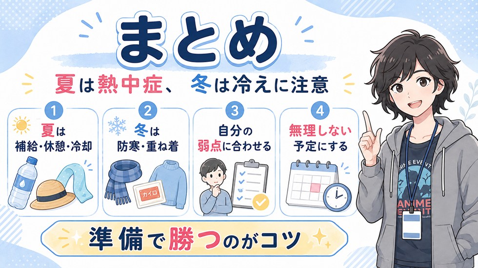 まとめ：夏は“熱中症”、冬は“冷え”。自分の弱点に合わせるのが正解