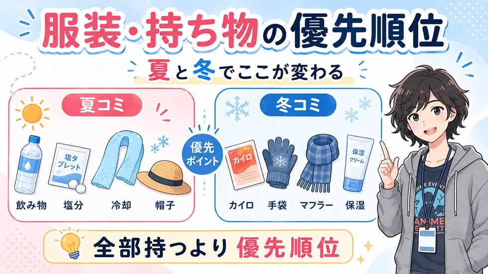 比較表：服装・持ち物の優先順位はこう変わります