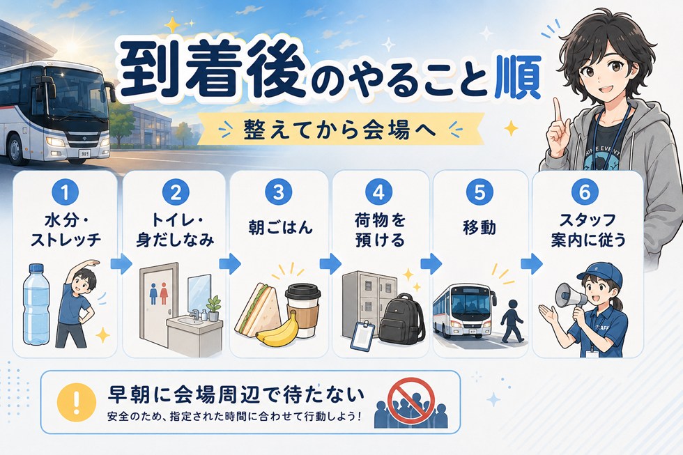 到着後〜入場まで：早朝の“やること順”テンプレ