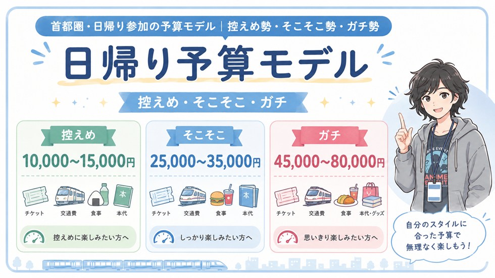 首都圏・日帰り参加の予算モデル｜控えめ勢・そこそこ勢・ガチ勢