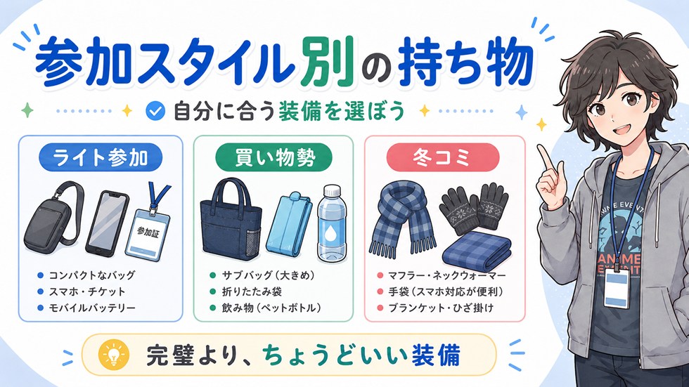 参加スタイル別の持ち物の考え方