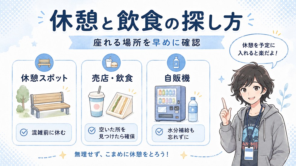 休憩スポット・飲食エリアの探し方