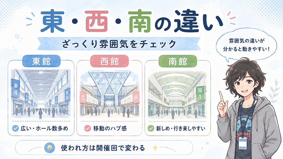 東館・西館・南館のざっくり構造と「コミケ的」な違い