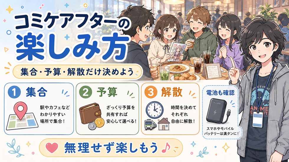 コミケアフター（打ち上げ）の楽しみ方：段取りだけ決めて自由に遊ぼう