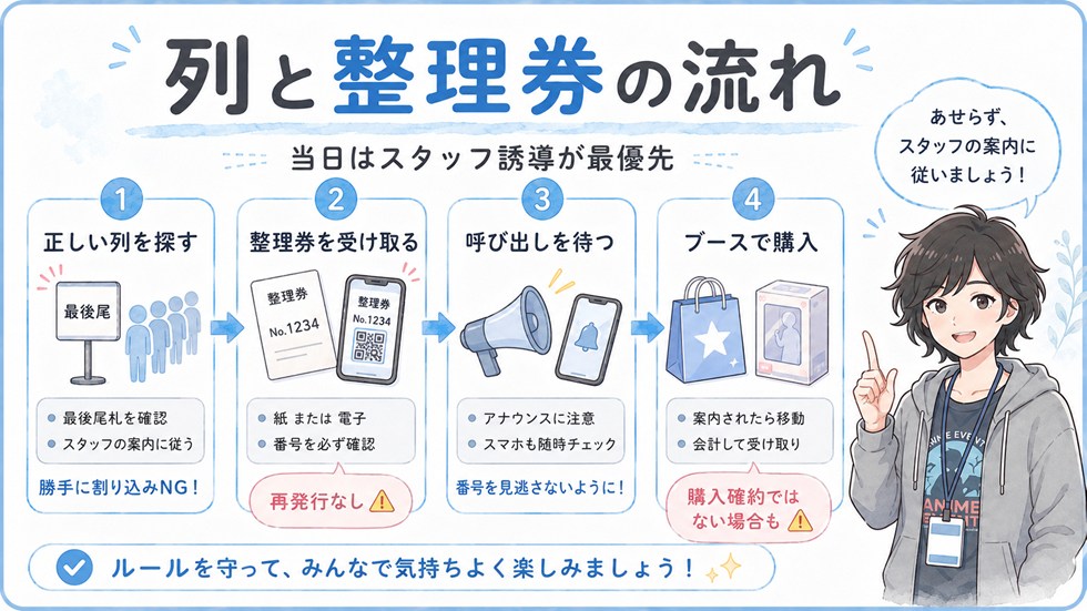 当日の買い方:列の基本と、整理券が出るときの流れ