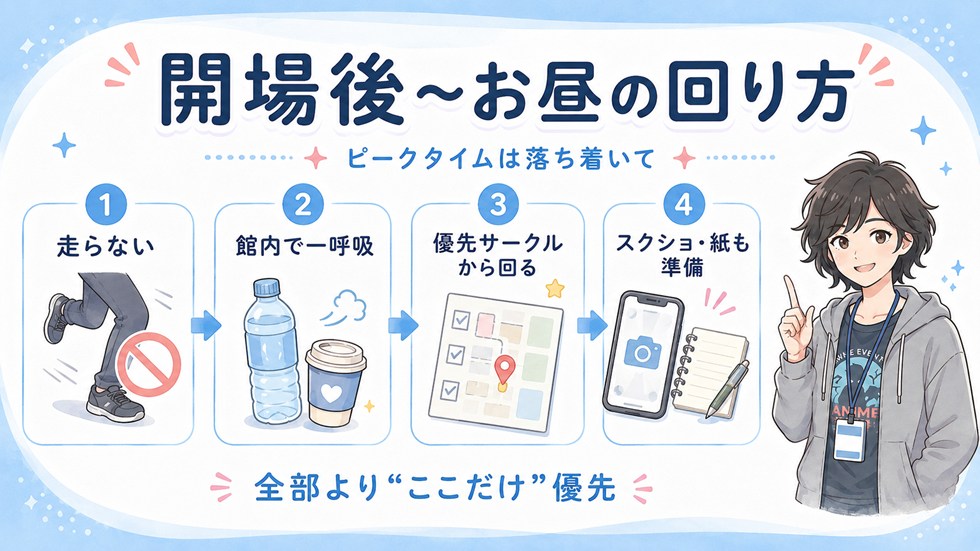 開場直後〜お昼頃｜ピークタイムの回り方
