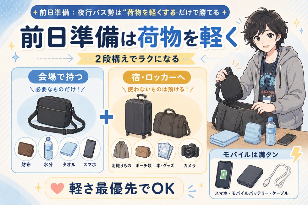 前日準備：夜行バス勢は“荷物を軽くする”だけで勝てる