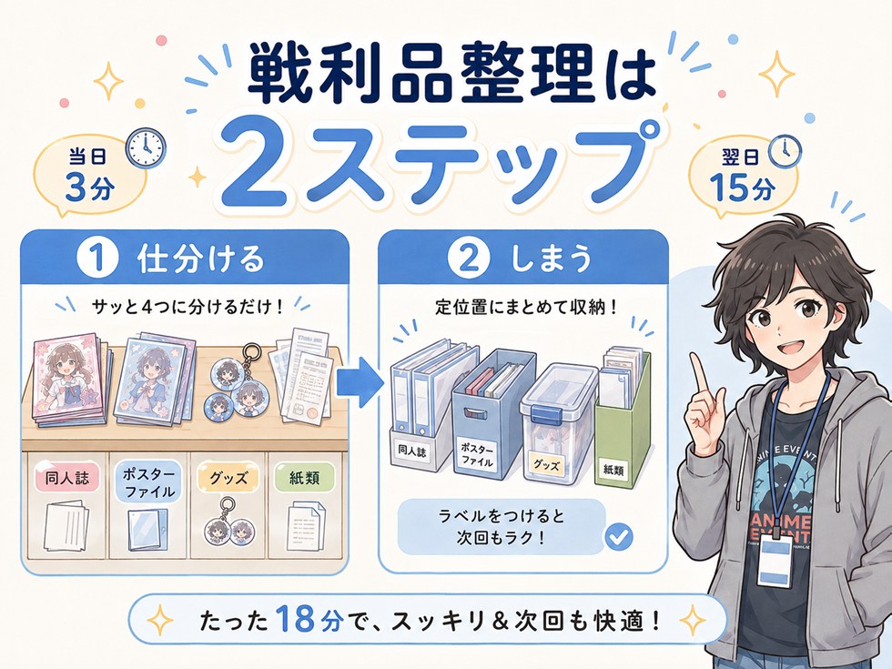 整理は「当日3分の仕分け」と「翌日15分の収納」