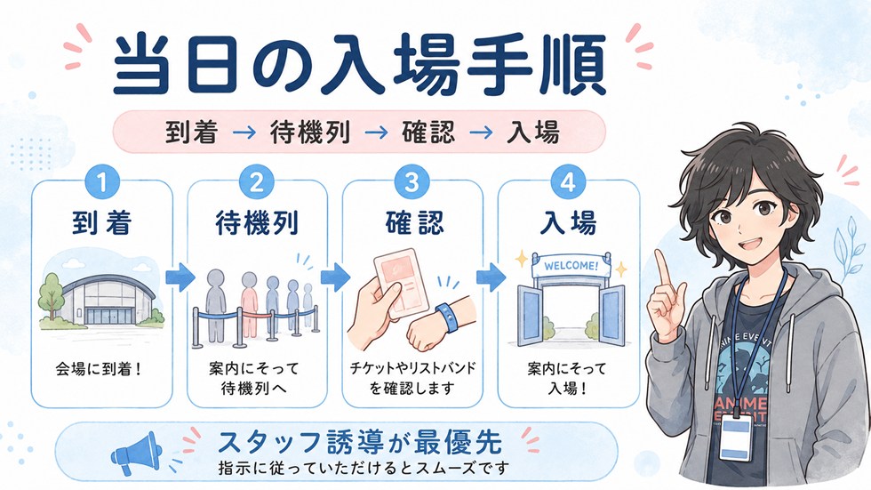 当日の入場手順:並び方とチェックのされ方