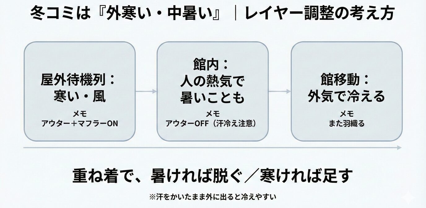 冬コミは「外寒い・中暑い」レイヤー調整の考え方
