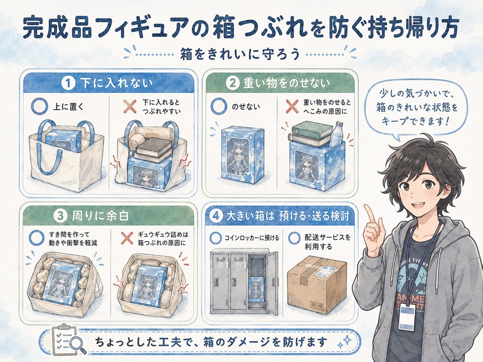 完成品フィギュアの箱つぶれを防ぐ持ち帰り方