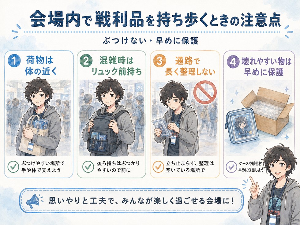 会場内で戦利品を持ち歩くときの注意点