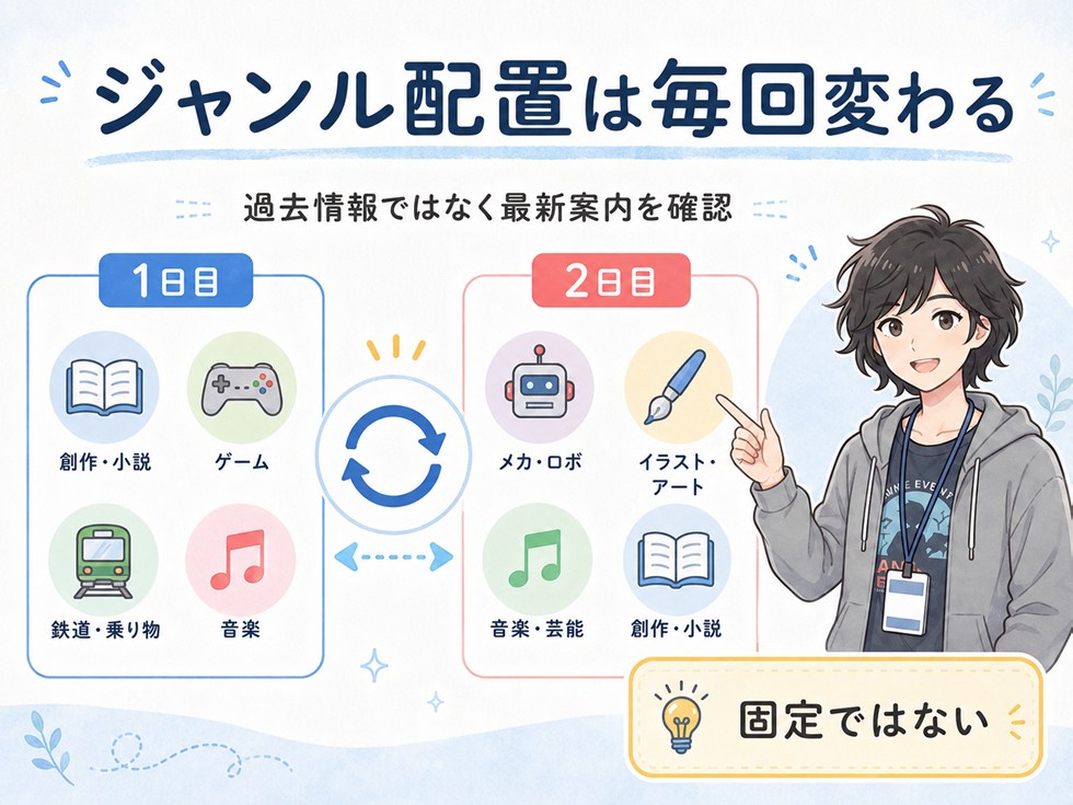 コミケ1日目・2日目のジャンル配置