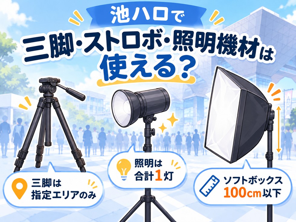 池ハロで三脚・ストロボ・照明機材は使える?
